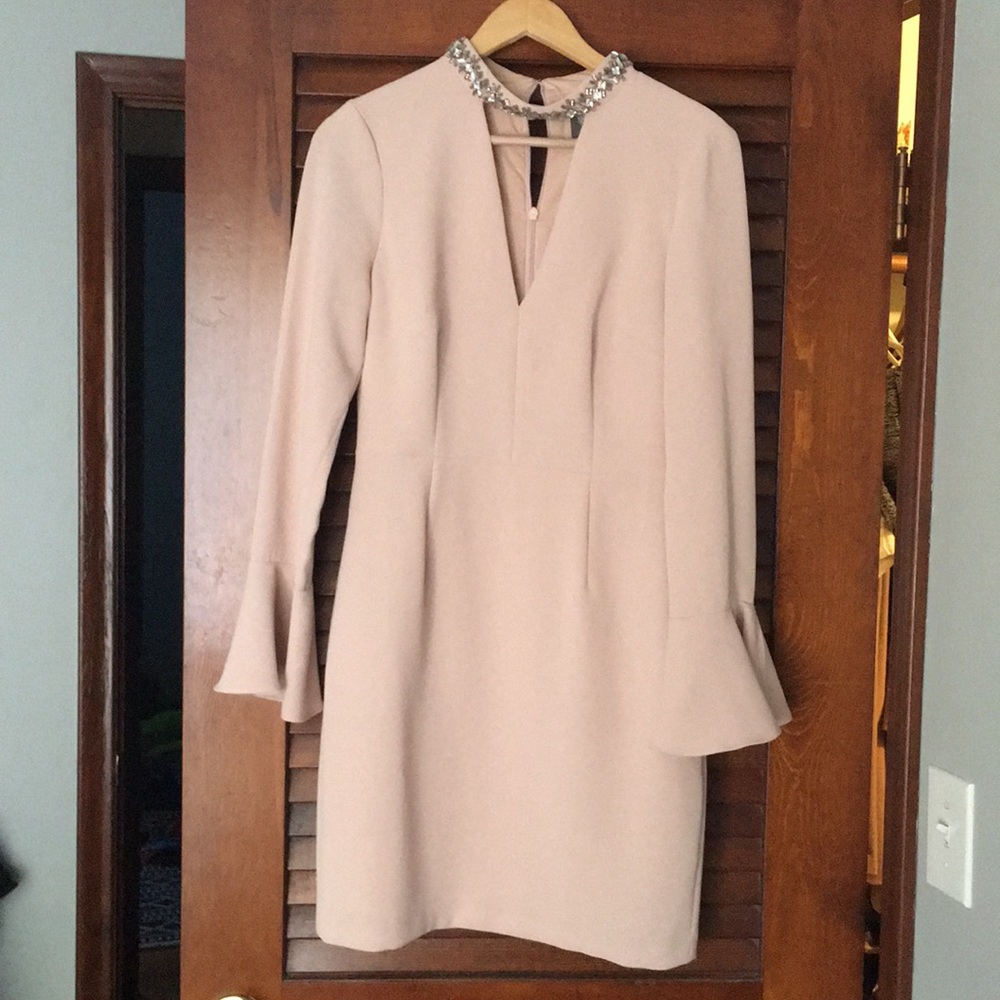 Vince camuto bell sleeve dress with Jewel neckline